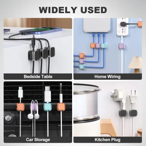 Vista 6 de Paquete de 6 clips magnéticos para cables, soporte organizador de cables, organizador de cables de escritorio con adhesivo fuerte, organizador
