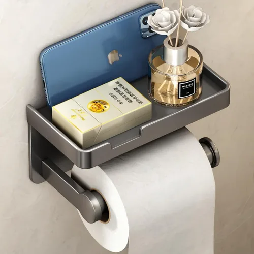 Vista 7 de VOLDRA Soporte de papel higiénico con estante negro dispensador de toallitas para baño Soporte de papel higiénico con cajón de diseño