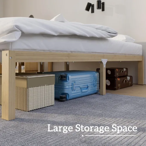 Vista 5 de Marco de cama de bambú tamaño completo con plataforma de madera sólida estable con listones antideslizantes, soporte para cama alta, no necesita