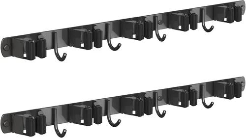 Vista 13 de CUXIXA Paquete de 2 Soportes de Pared para Trapeador y Escoba, Soporte Colgante de Pared Antideslizante para Escoba, Organizador de Trapeador
