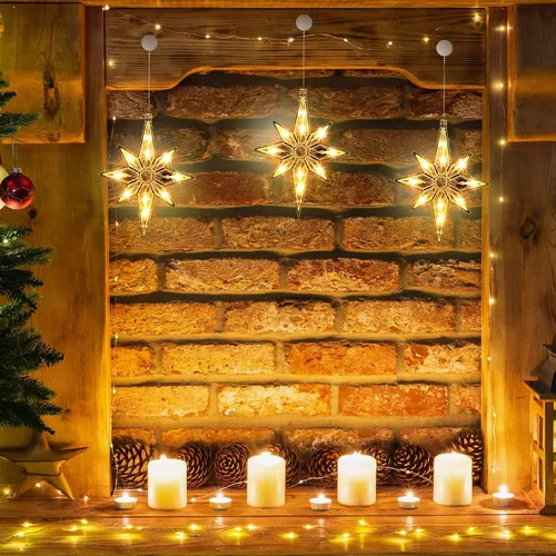 Vista 13 de VIHOSE 6 luces de ventana de Navidad de Belén de 10.6 pulgadas, luces LED de plástico, luces de silueta de ventana de Navidad, adornos colgantes