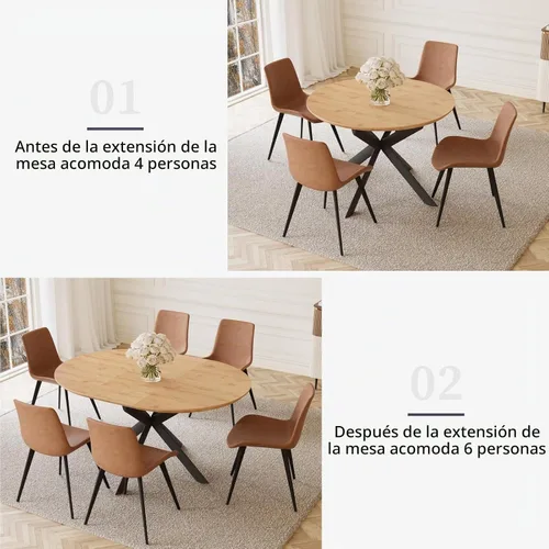Vista 3 de HIPIHOM - Mesa de comedor redonda extensible de 43.2"-59.1", mesa redonda moderna de madera de mediados de siglo, mesa de café de roble para ocio