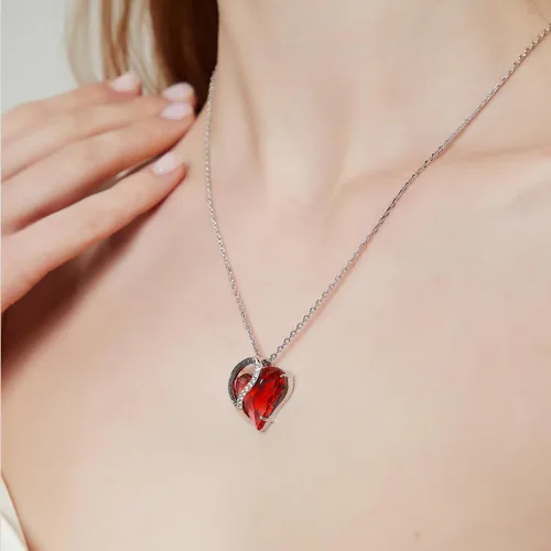 Vista 9 de AiliFe Collares con colgante de corazón de amor, chapado en oro blanco de 14 quilates, collar con colgante de corazón para mujer, collar