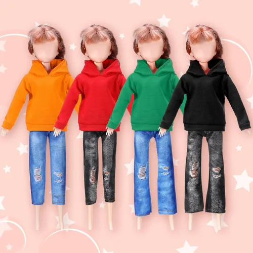 Vista 6 de 8 piezas de ropa para muñecas de 11.5 pulgadas, negro, naranja, rojo, verde