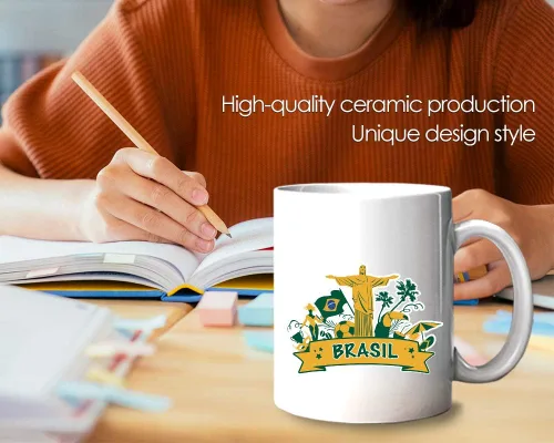 Vista 3 de Taza de café de Brasil de 11 onzas, bandera de Brasil, Río de Janeiro, fútbol, fútbol Art Deco, estatua de recuerdo para viajeros, hombres