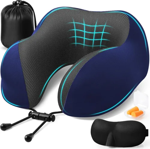 Vista 17 de ExploreBliss Almohada de viaje, almohadas de viaje para dormir en avión, almohada cervical de avión, juego de almohada de espuma viscoelástica