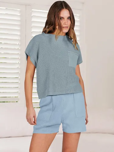 Vista 7 de ANRABESS Conjunto de dos piezas para mujer, suéter corto, suéter y pantalones cortos, conjunto de ropa de descanso