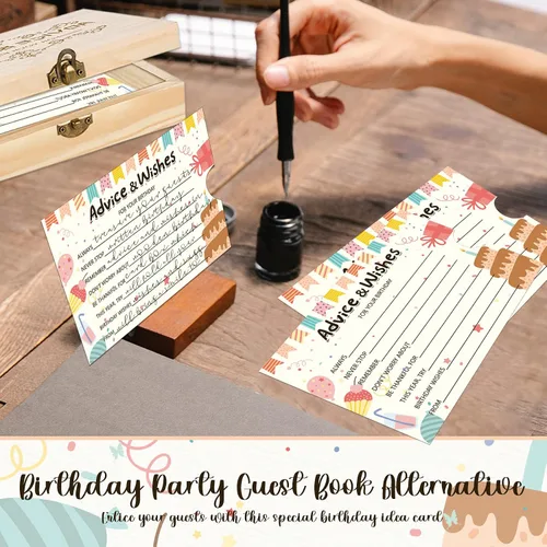 Vista 3 de 1DFAUL 60 tarjetas de deseos de cumpleaños, caja de consejos para libros de invitados para fiestas, consejos y deseos para juegos, para 16, 18, 30