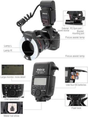 Vista 7 de Meike Macro Ring Lite - Luz de flash para Canon EOS 5D Mark II, 6D, 7D, 70D, 60D, 60Da, 700D, 650D, 600D, 400D, 350D
