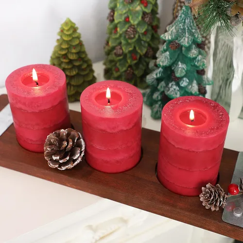Vista 6 de Velas aromáticas de pilar FLAVCHARM de larga duración, sin goteo, rojas, 3x4 pulgadas