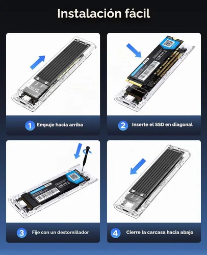 Vista 6 de ORICO Carcasa M.2 NVMe SSD, USB 3.2 Gen 2 (10 Gbps), carcasa de adaptador de unidad de estado sólido externa transparente para 2280 2260 2242 2230
