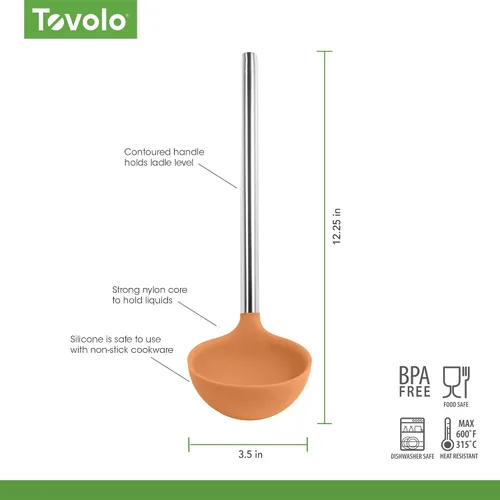 Vista 6 de Tovolo Cucharón de silicona con mango de acero inoxidable para cocinar conservas, servir sopa, ponche de sopa, salsa de guiso, cuchara grande