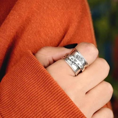 Vista 3 de Anillo giratorio de árbol de la vida para mujeres y hombres, antiansiedad, gira libremente, inspiraciones, alivio del estrés, apilable, dedo medio