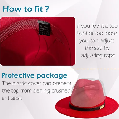 Vista 30 de Sombreros Fedora para hombre, sombrero Panamá de ala ancha con cinturón clásico Unisex Felt Fedora, Adjustable Fit, Breathable Sweatband, All-Day