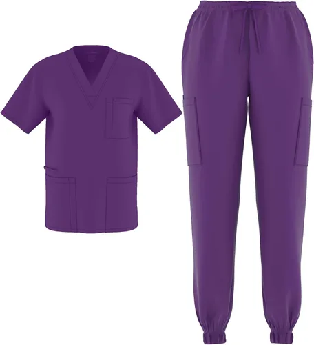 Vista 5 de Conjunto de 2 piezas unisex para hombre y mujer, para enfermería, elástico, flexible, con cuello en V Negro