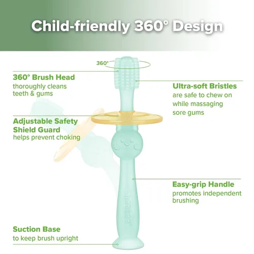 Vista 6 de haakaa Cepillo de dientes para bebé de 360° con base de succión - Limpieza suave para entrenamiento de autocepillado de niños pequeños, silicona