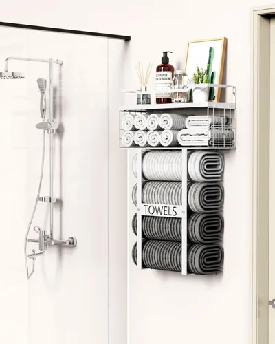 Vista 3 de Toalleros para baño montados en la pared - Juego de portotoallas de pared para baño sobre almacenamiento del inodoro, organizador de estante