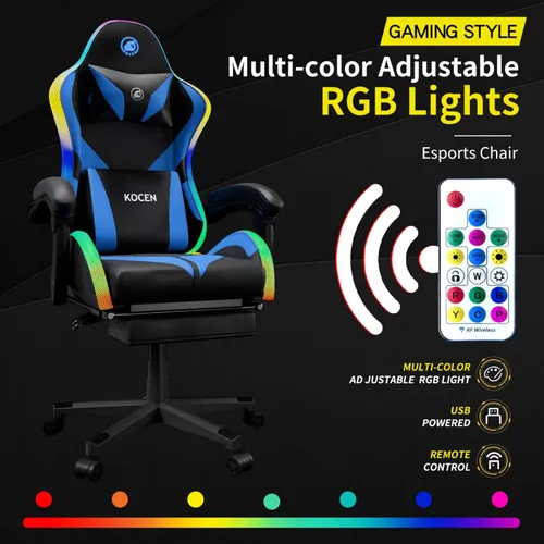 Vista 3 de Sillas de juego para adultos altos y niños, soporte lumbar, luces LED, respaldo alto, silla de computadora reclinable con reposacabezas
