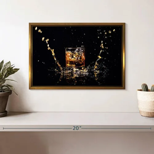 Vista 2 de ElephantStock - Arte de pared con salpicaduras de whisky - Lienzo enmarcado flotante horizontal - Decoración de pared de comedor - Arte de lienzo