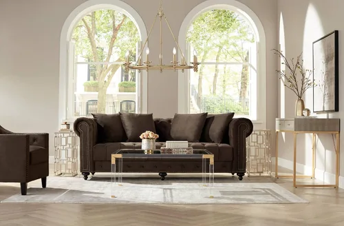 Vista 8 de Hanna Modern Glam - Mesa de centro cuadrada de acrílico fundido de 40 pulgadas de ancho de color dorado brillante, cristal templado transparente