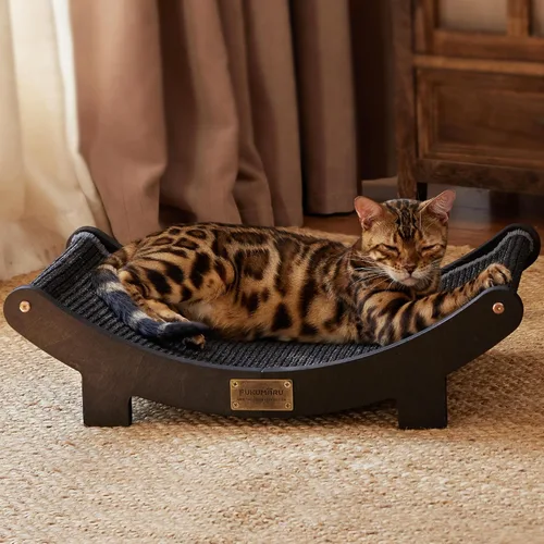 Vista 12 de FUKUMARU Extra Large Sisal Cat Scratcher Bed Indoor Sturdy Wood Scratch Bed 27.4 Inch Large Cat Scratching Bed Scratch Pad, 100% Natural Sisal Cat