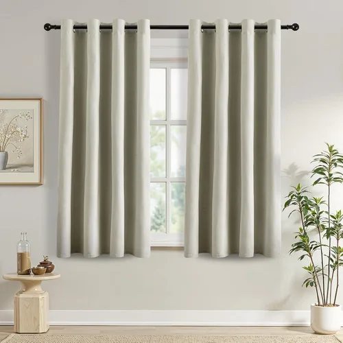 Vista 46 de DONREN Cortinas opacas completas para dormitorio, aislamiento térmico y reducción de ruido, cortinas de lino con ojales para sala de estar y Negro