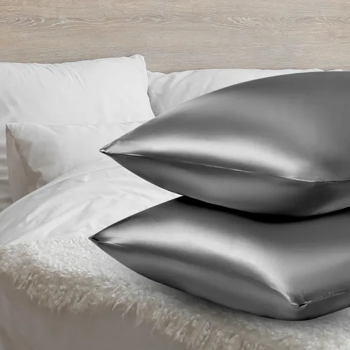 Vista 4 de AUAUY Paquete de 2 fundas de almohada de seda satinada de 19.7 x 29.5 Gris Oscuro