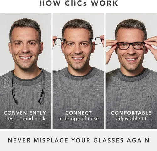 Vista 2 de Clic Anteojos de lectura magnéticos para hombres o mujeres, lectores para computadora, original (S-M, negro, 1.25 aumento)