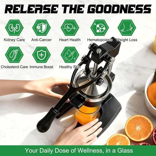 Vista 6 de Máquina Exprimidora Manual, Prensa Manual Comercial de Servicio Pesado de Hierro Fundido, para Jugo de Naranja Lima Limón Granada, Fácil de Usar