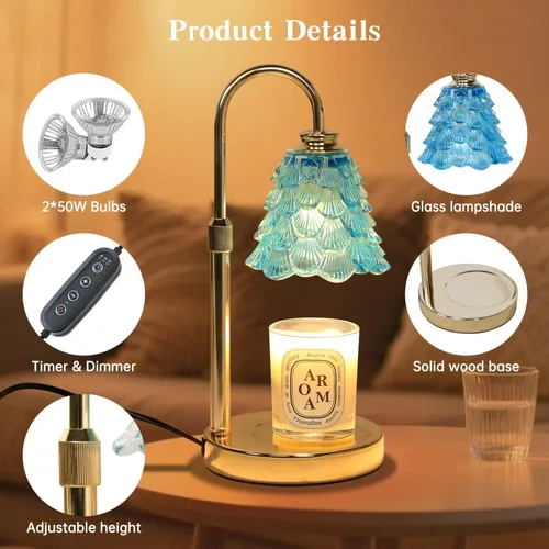 Vista 6 de GEEZO - Lámpara calefactora de fragancia para velas, calentador de velas eléctrico con temporizador y regulador de intensidad, regalos de Navidad