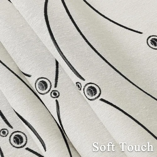 Vista 7 de Joywell Cortinas jacquard con ojales para sala de estar, 108 pulgadas de largo, línea ondulada negra con patrón de puntos, cortinas bordadas