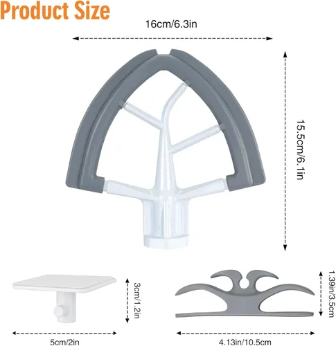 Vista 3 de Varilla Flex Edge para batidora KitchenAid con cabezal inclinable de 4.5-5 cuartos, pala plana con bordes de silicona flexible que sirve como