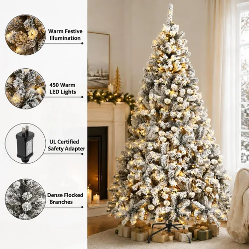 Vista 6 de Árbol de Navidad artificial preiluminado de 7.5 pies con 450 luces LED