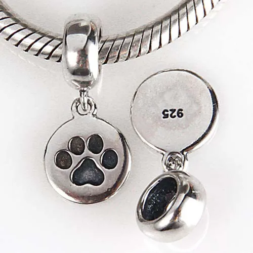 Vista 4 de LAMOONY Dijes de pata de perro de cachorro de plata de ley 925 con colgante de pata de animal para pulseras de bricolaje, Plata esterlina, plata