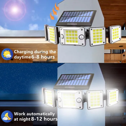 Vista 4 de Luces solares para exteriores con sensor dual, 6500K 3800LM 240° sensor de movimiento dual luces para exteriores, luz de pared de inundación