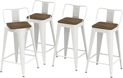 Vista 13 de Juego de 4 taburetes de bar giratorios de 24 pulgadas, taburetes de bar industriales con patas de metal resistentes, taburetes de bar con respaldo