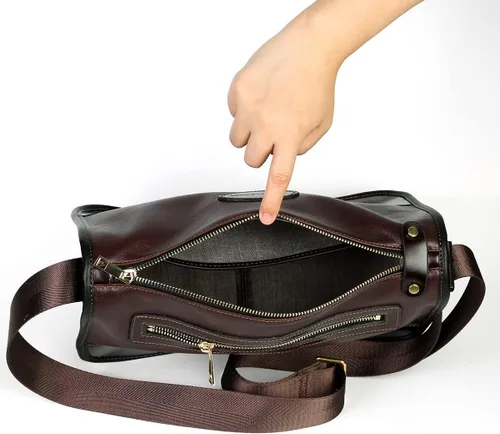 Vista 3 de Bolso bandolera de cuero casual para hombre y mujer, estilo vintage