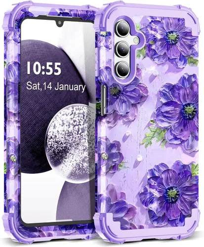 Vista 67 de Funda para Galaxy A14 5G Case, Patrón Floral 3 en 1 Protección Resistente de Servicio Pesado a Prueba de Golpes Parachoques de Goma de Silicona
