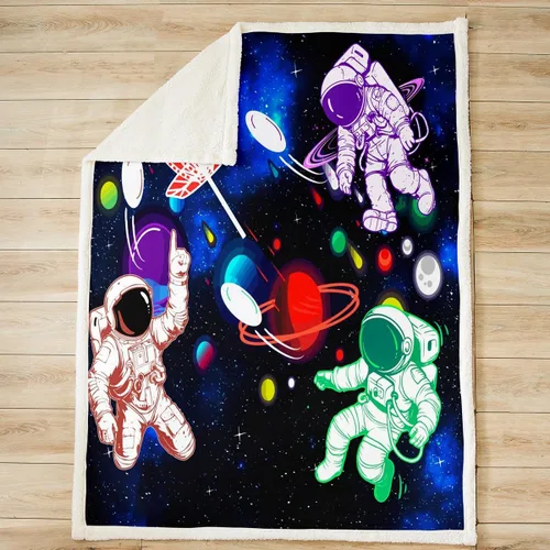 Vista 2 de Astronaut Throw Blanket Galaxy Planet Airship Bed Blanket for Kids Boy Girls Room Decor, Outer Space Theme Blanket for Couch Sofa, Soft and