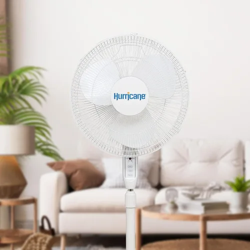 Vista 6 de Hurricane Ventilador de pedestal oscilante para el hogar y el dormitorio, 16 pulgadas supremo, blanco, ventilador eléctrico portátil de pie