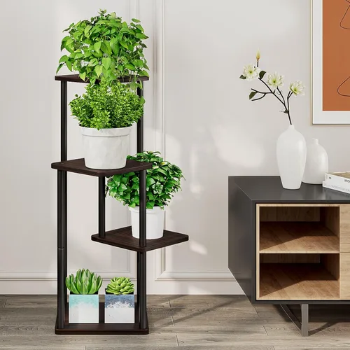 Vista 3 de AZERPIAN Soporte para plantas de 4 niveles para interiores, estante de flores de metal para múltiples plantas, soportes altos de esquina para flores