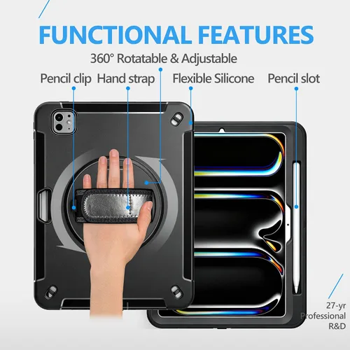 Vista 4 de Funda para iPad Pro 11 M5 2025/M4 2024: Funda protectora para iPad Pro de 11 pulgadas 5ª generación con protector de pantalla, soporte, asa y correa