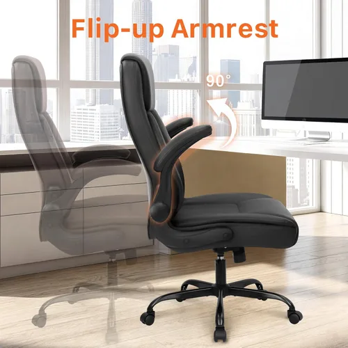 Vista 6 de NEO CHAIR Silla de escritorio de oficina, respaldo alto, piel sintética con Negro