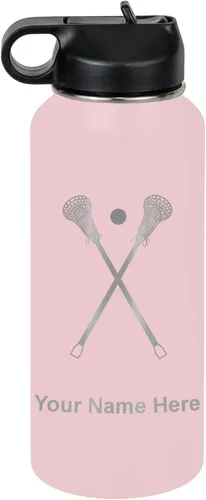 Vista 39 de LaserGram Botella de agua personalizada, palitos de lacrosse, acero inoxidable de doble pared aislada al vacío con popote superior, regalo grabado