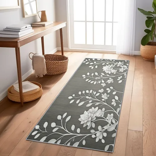 Vista 11 de Alfombra lavable para pasillo, alfombra de cocina de 2 x 5 pies, alfombra de entrada, estilo industrial, paneles de madera, textura suave Negro 6
