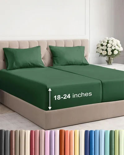 Vista 66 de Sábanas individuales de bolsillo extra profundo, sábanas transpirables y refrescantes de 3 piezas, juego de sábanas de lujo para hotel, suaves, sin