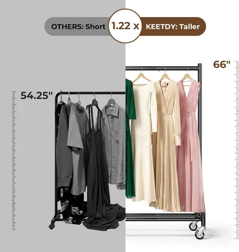 Vista 5 de KEETDY Percheros de ropa resistentes para colgar ropa, perchero resistente con ruedas, estantes de armario independientes, capacidad de carga de 210