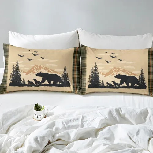 Vista 4 de Sábanas de oso de caza para niños y adolescentes, juego de cama rústico occidental de vida silvestre, sábana bajera para niños y niñas, sábanas