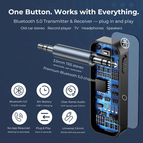 Vista 6 de Receptor transmisor Bluetooth C28, adaptador de audio auxiliar de 0.1 in