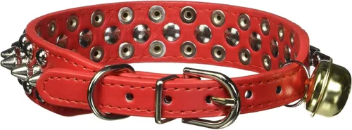 Vista 43 de Collar ajustable de piel sintética con remaches de clavos para gatos, cachorros y perros.